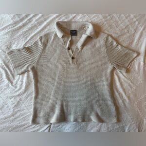 Abercrombie & Fitch men’s size large button revere collar resort knit cream polo